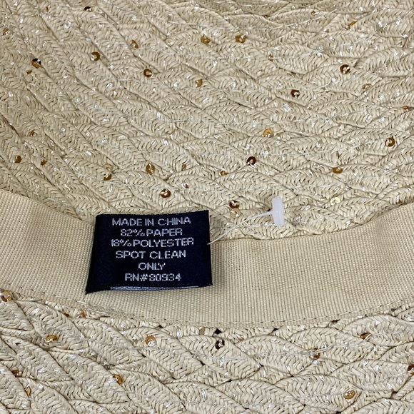 Womans Floppy Sun Hat Light Brown W/ Gold Sequin New - Picture 6 of 7